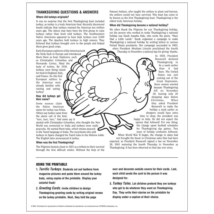 E1880 Turkey Coloring Activity Sheet Free Printable