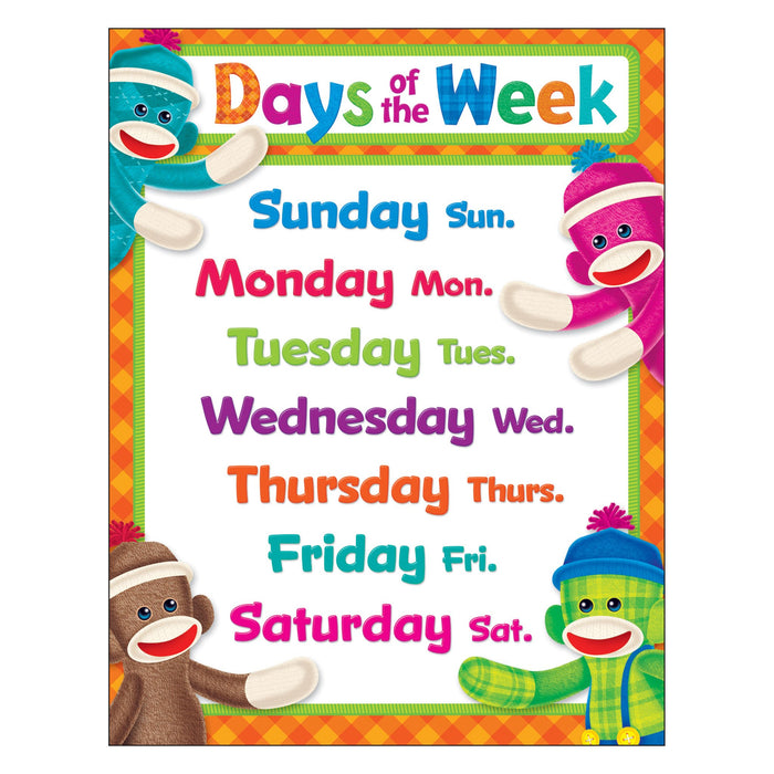 T38472 Learning Chart Day Week Sock Monkey