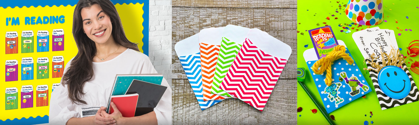 Decorative Paper Library Pockets for Classrooms — Tagged