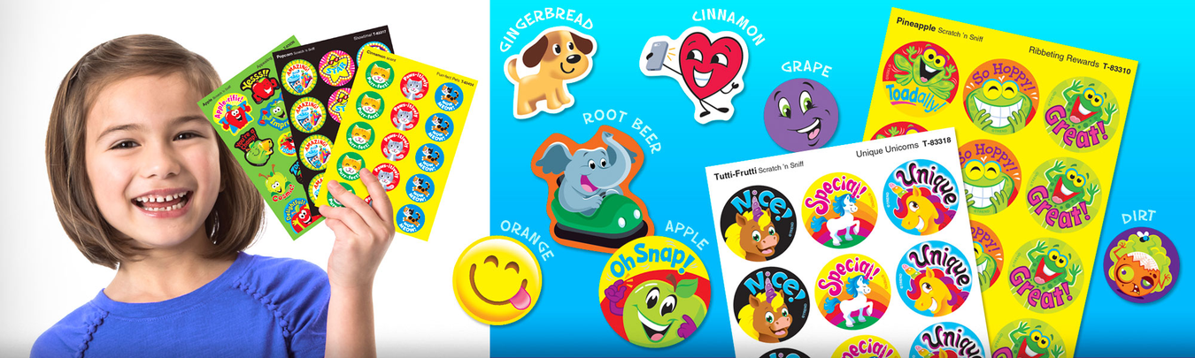 Scratch 'n sniff Stinky Stickers® scented stickers for teachers. Made in USA.