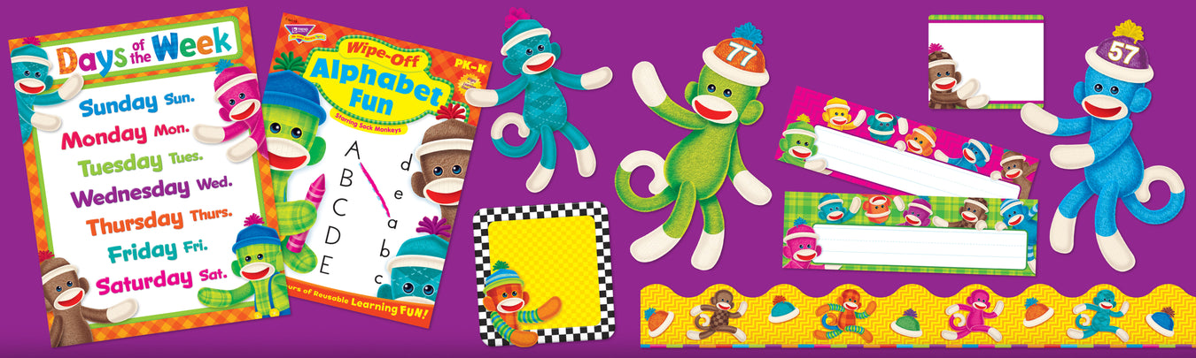 Colorful Sock Monkey Theme Decorations for Classroom