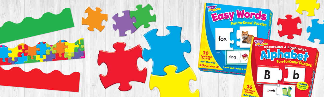 Autism awareness puzzle theme bulletin board cutouts and learning puzzles
