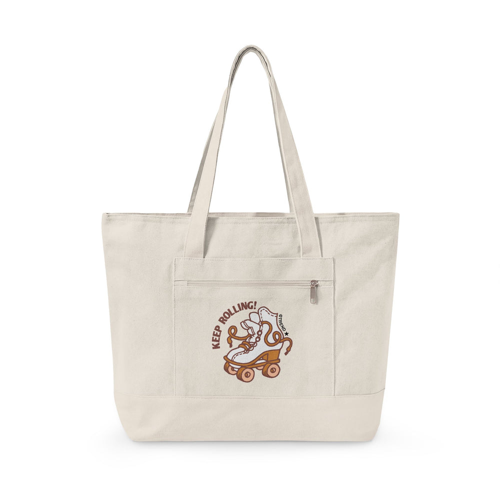 Keep Rolling! Roller Skate Zippered Canvas Tote