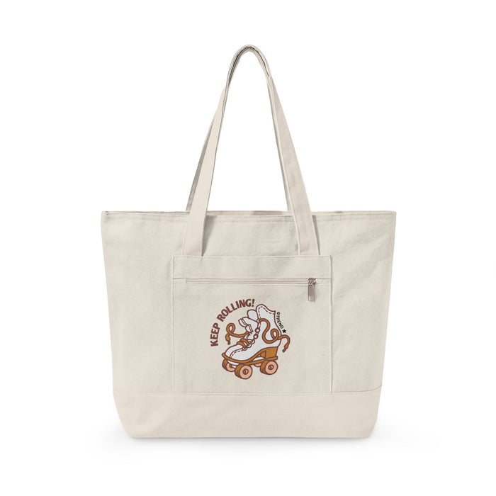 Keep Rolling! Roller Skate Zippered Canvas Tote