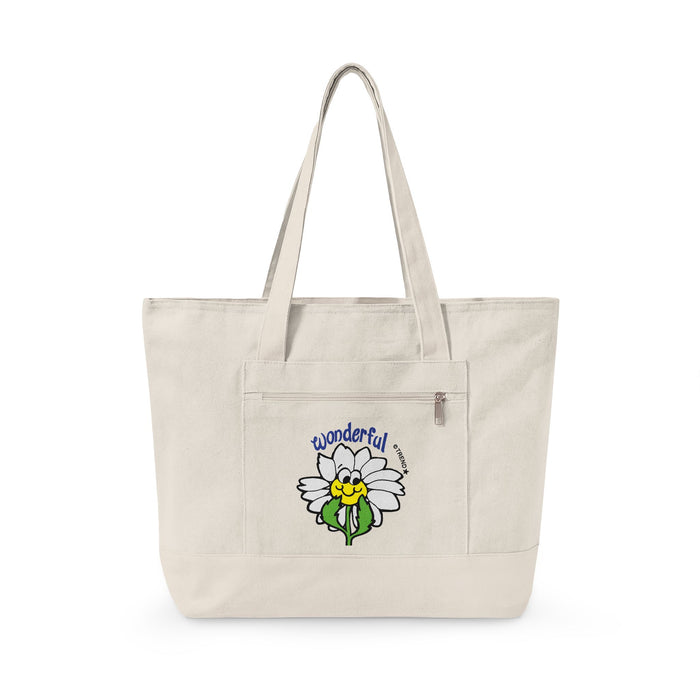 Wonderful, Flower Zippered Canvas Tote