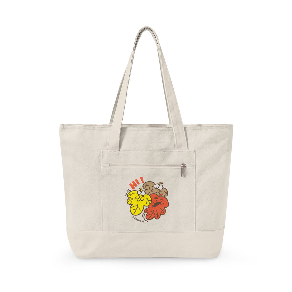 Hi! Autumn Leaves Zippered Canvas Tote