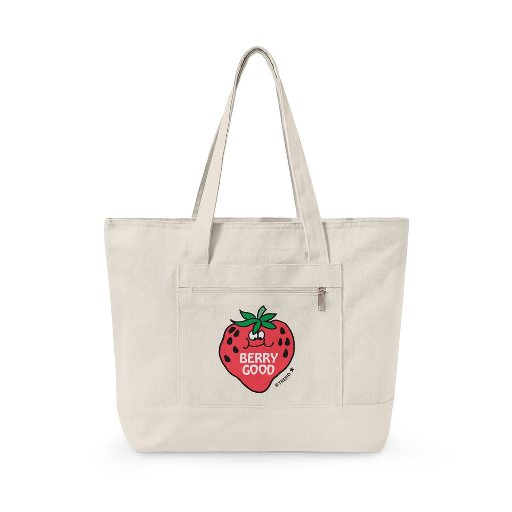 Berry Good, Strawberry Zippered Canvas Tote