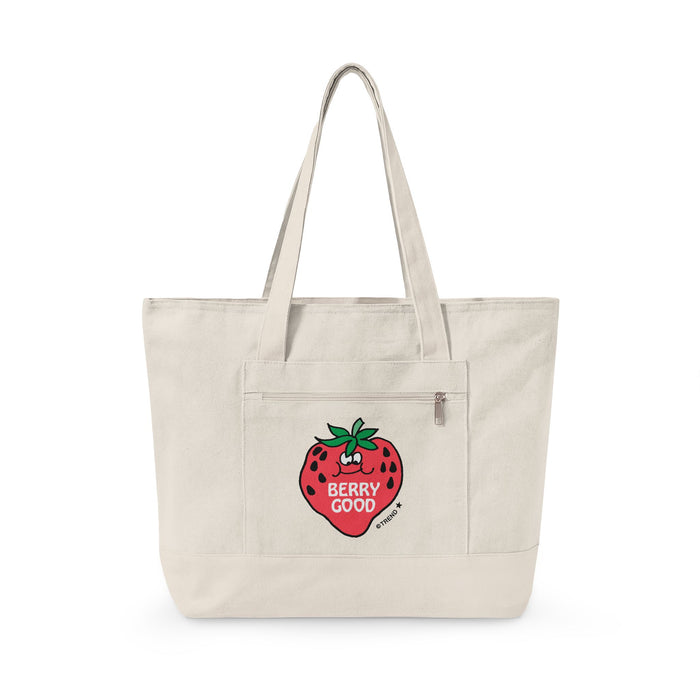 Berry Good, Strawberry Zippered Canvas Tote