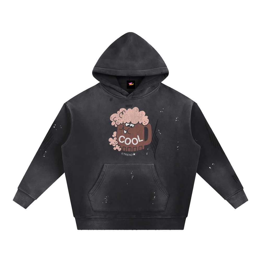 Cool, Root Beer Distressed Vintage-Washed Fleece Hoodie