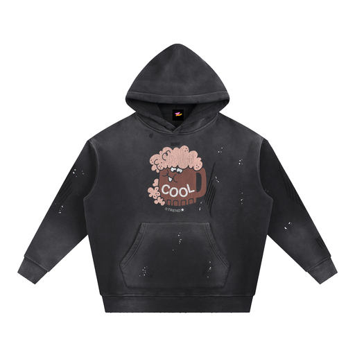 Cool, Root Beer Distressed Vintage-Washed Fleece Hoodie