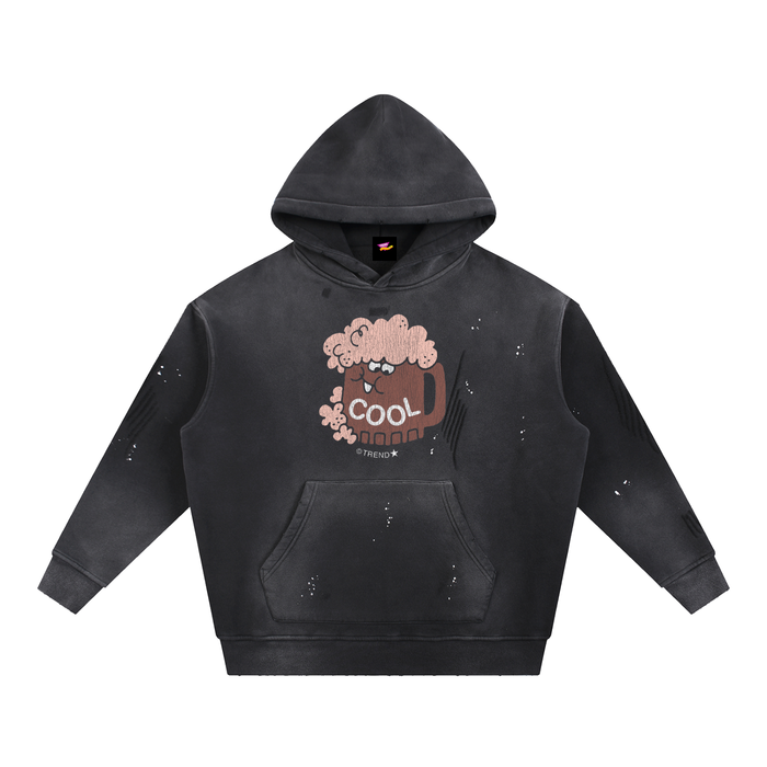 Cool, Root Beer Distressed Vintage-Washed Fleece Hoodie