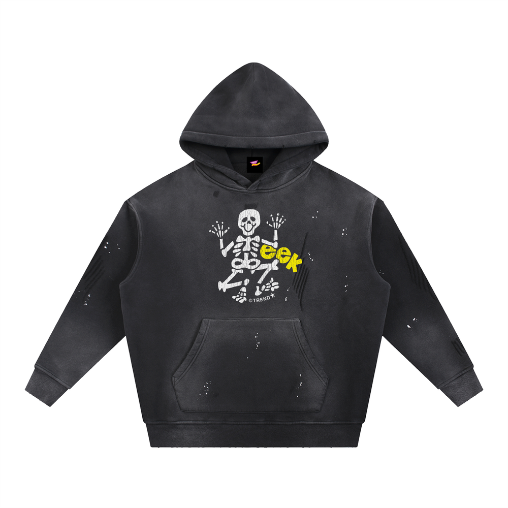 Eek, Skeleton Distressed Vintage-Washed Fleece Hoodie