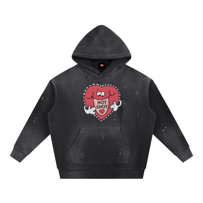 Hot Shot, Heart Vintage Washed Frayed Fleece Hoodie