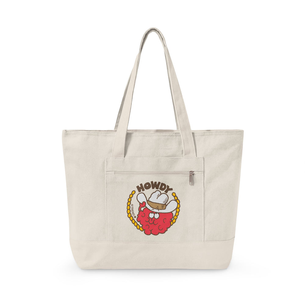 Howdy, Raspberry Zippered Canvas Tote
