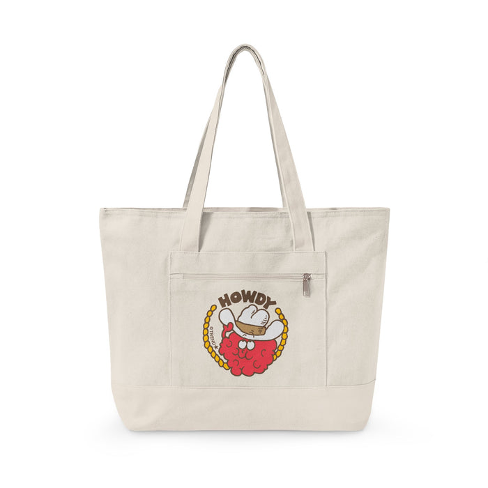 Howdy, Raspberry Zippered Canvas Tote