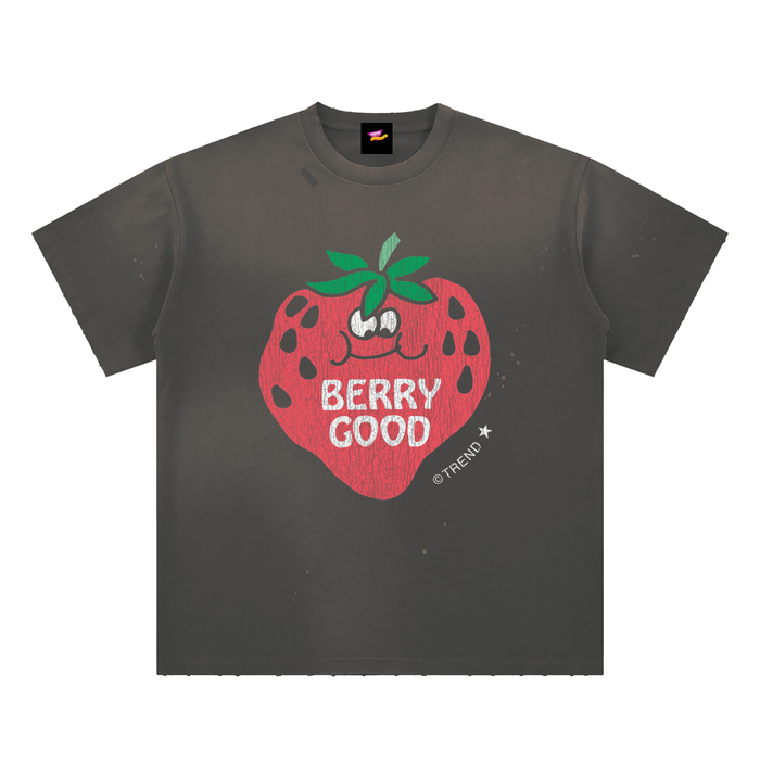 Berry Good, Strawberry Distressed Loose Fit T-Shirt