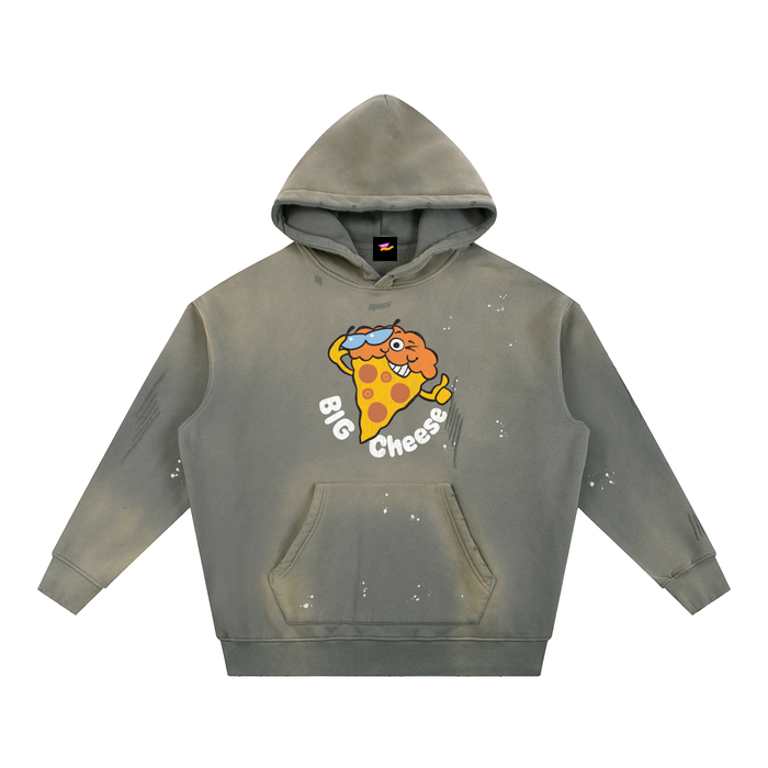 Big Cheese, Pizza Distressed Vintage-Washed Fleece Hoodie