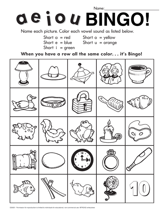 Vowel Bingo Free Printable