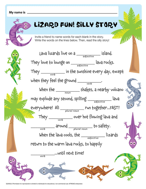 Lizard Fun Silly Story Free Printable