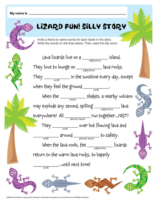 Lizard Fun Silly Story Free Printable