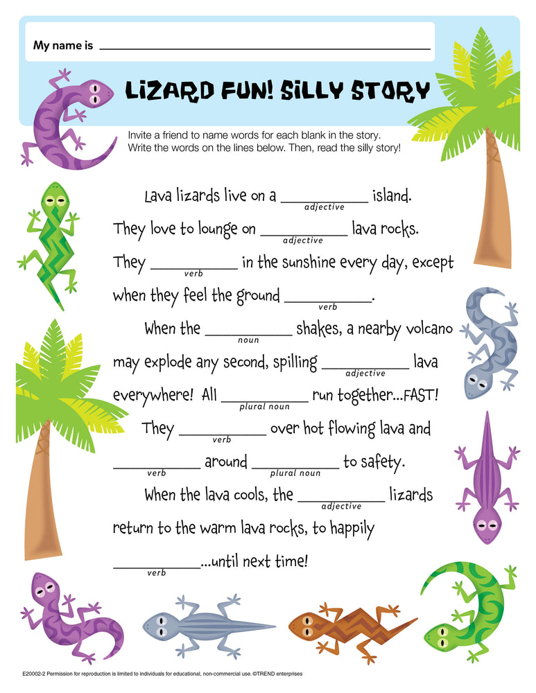 Lizard Fun Silly Story Free Printable