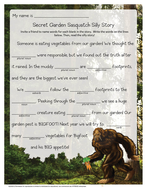 Secret Garden Sasquatch Silly Story Free Printable