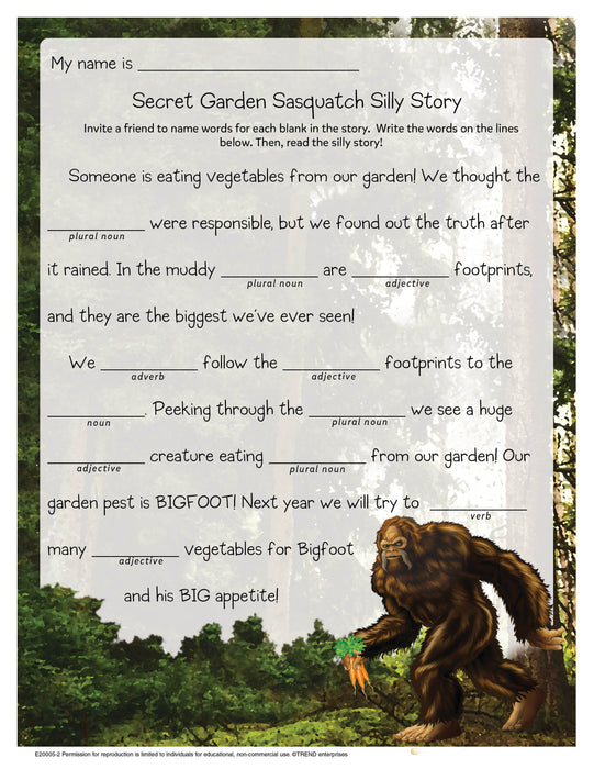 Secret Garden Sasquatch Silly Story Free Printable