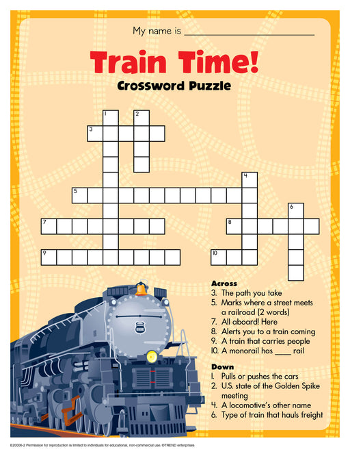 Train Time Crossword Puzzle Free Printable