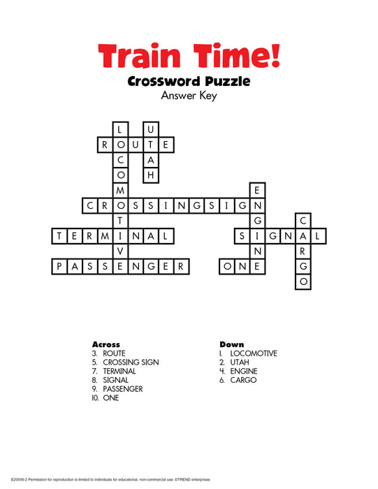 Train Time Crossword Puzzle Free Printable
