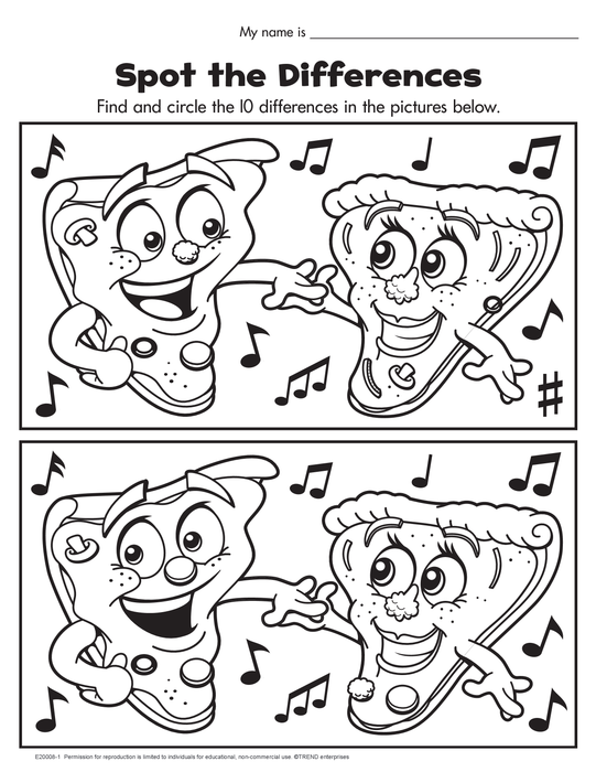 Pizza Time Spot the Differences Free Printable