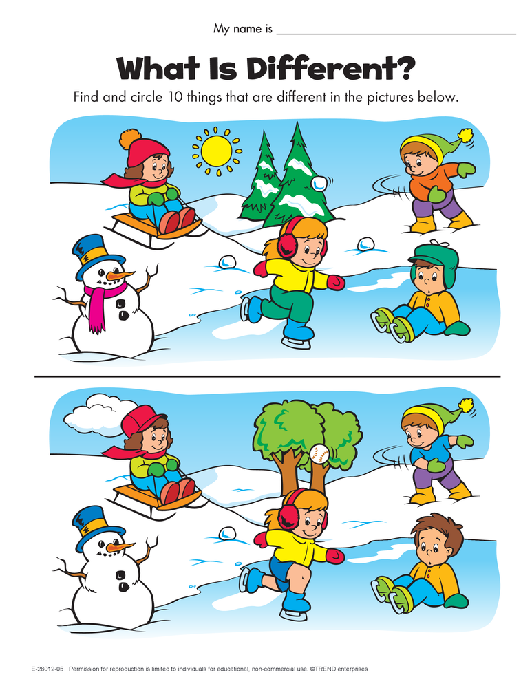 Winter Fun Spot the Difference Activity Coloring Page Free Printable