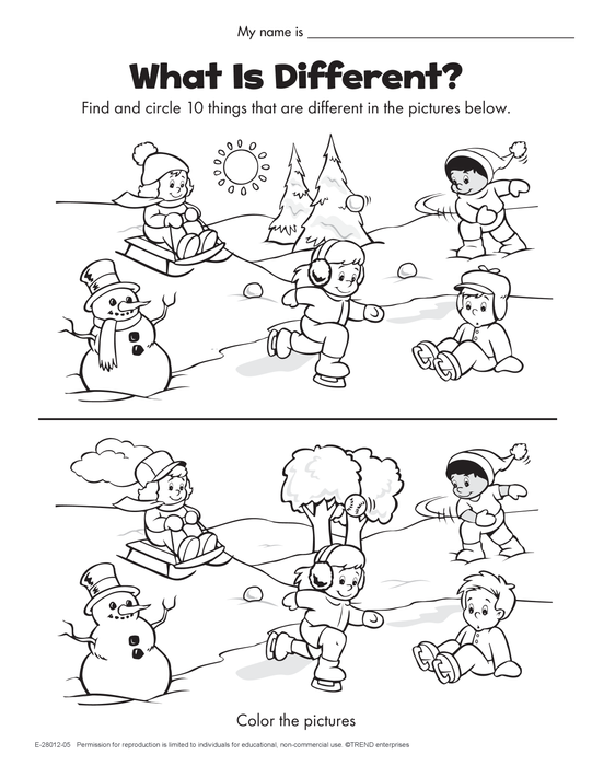 Winter Fun Spot the Difference Activity Coloring Page Free Printable