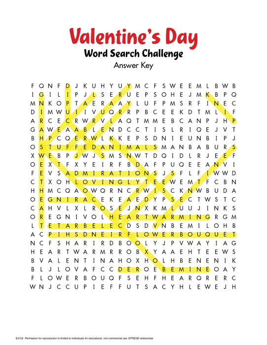 Valentine's Day Word Search Challenge Free Printable