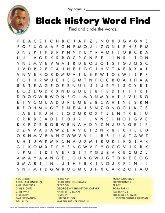 Black History Word Find Free Printable