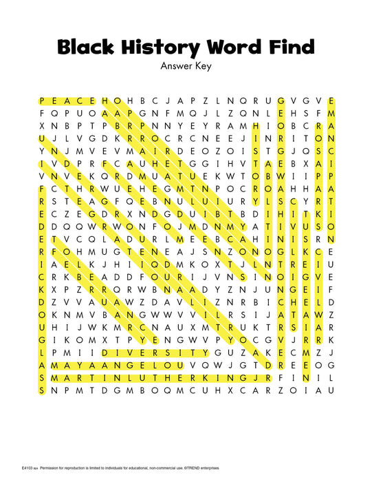 Black History Word Find Free Printable
