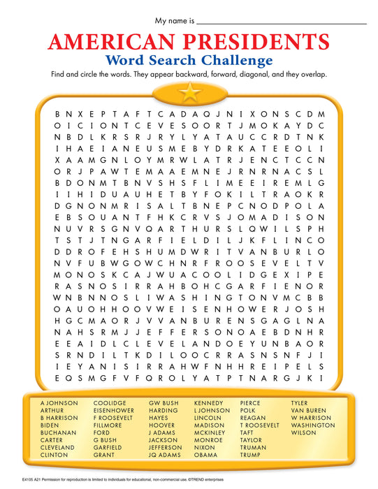 American Presidents Word Search Challenge Free Printable