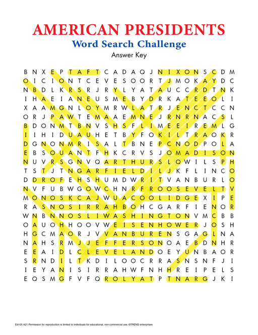 American Presidents Word Search Challenge Free Printable