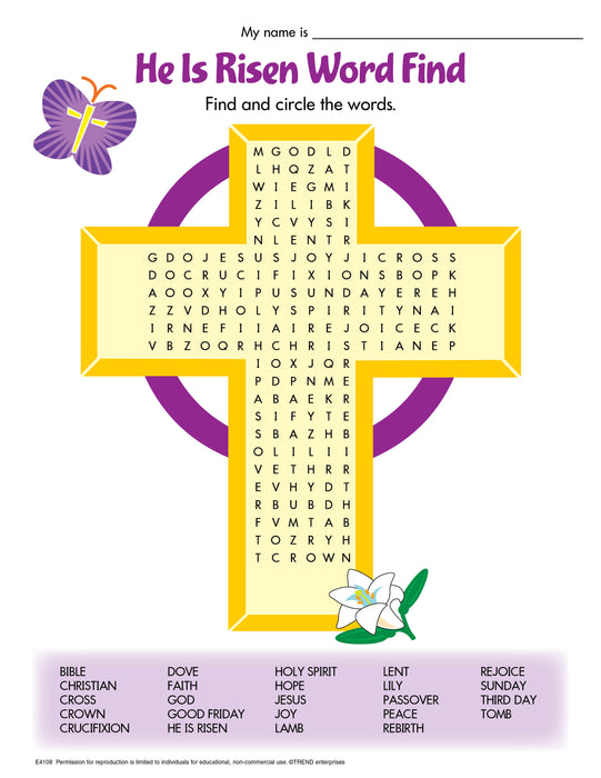 He Is Risen Word Find Free Printable