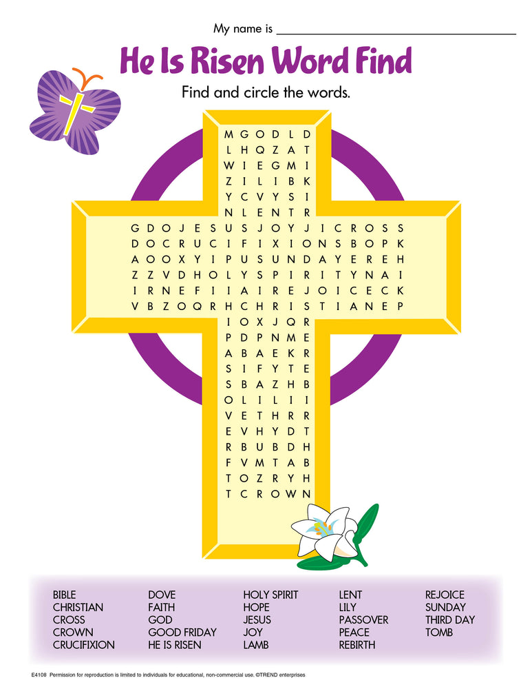 He Is Risen Word Find Free Printable
