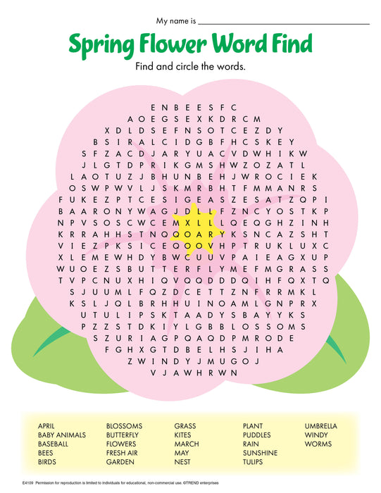 Spring Flower Word Find Free Printable
