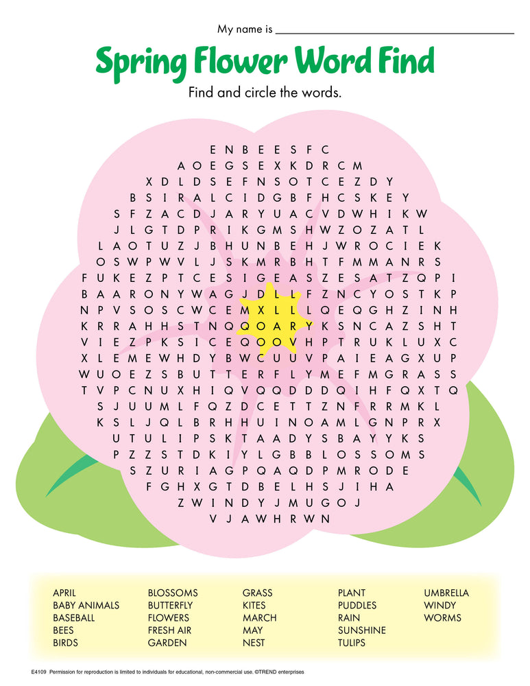 Spring Flower Word Find Free Printable