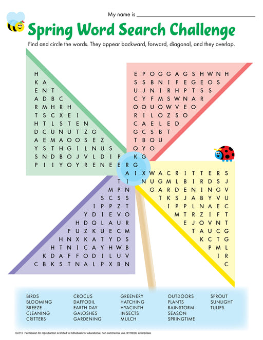 Spring Word Search Challenge Free Printable