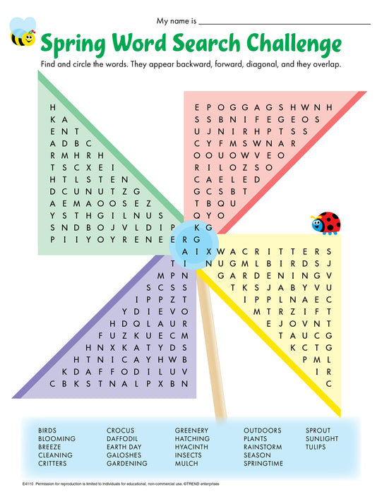 Spring Word Search Challenge Free Printable