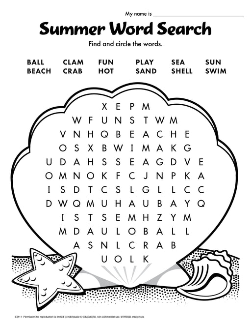 Summer Word Search Free Printable