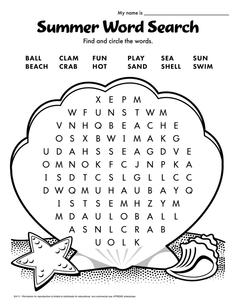 Summer Word Search Free Printable
