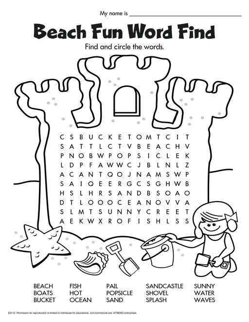 Beach Fun Word Find Free Printable