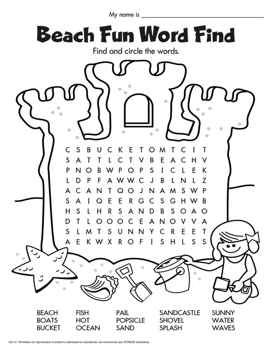 Beach Fun Word Find Free Printable