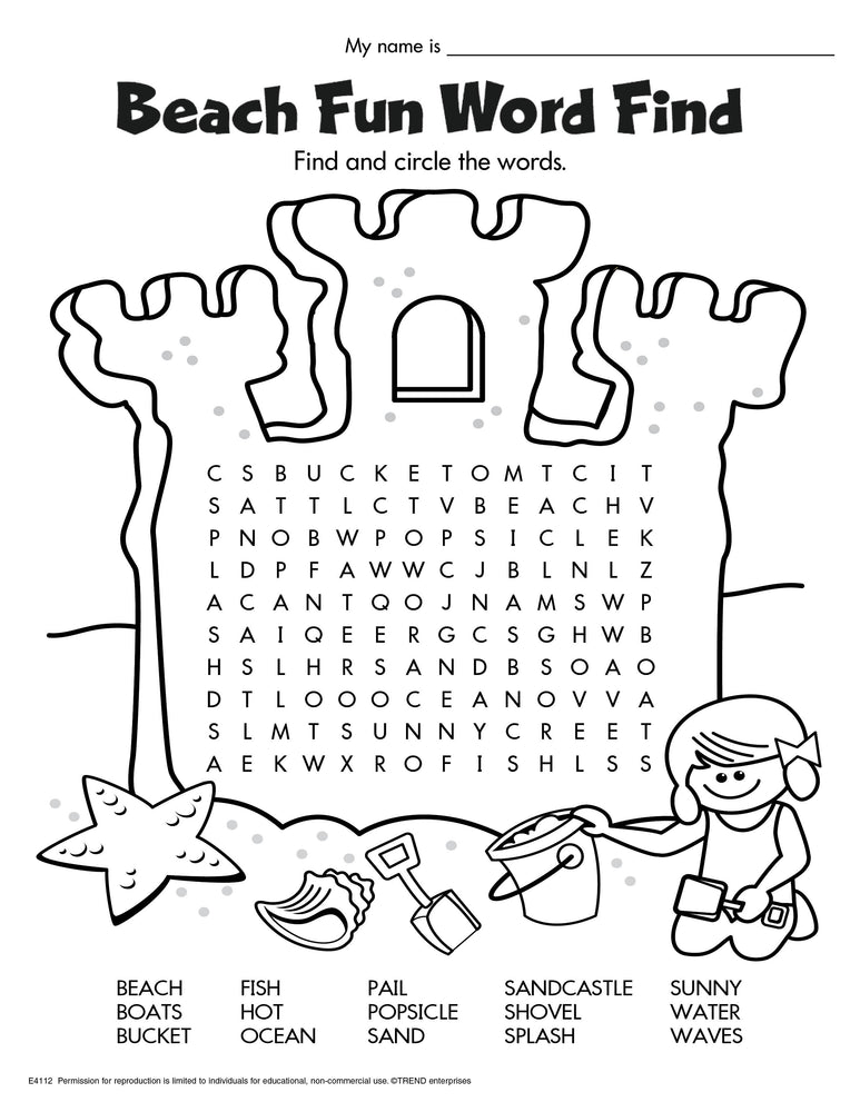 Beach Fun Word Find Free Printable