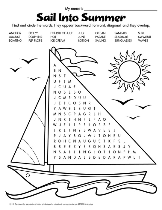 Sail Into Summer Word Find Free Printable