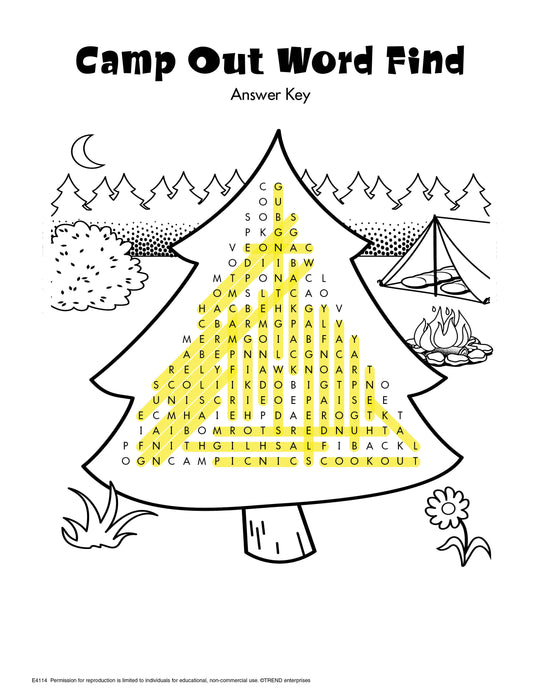 Camp Out Word Find Free Printable